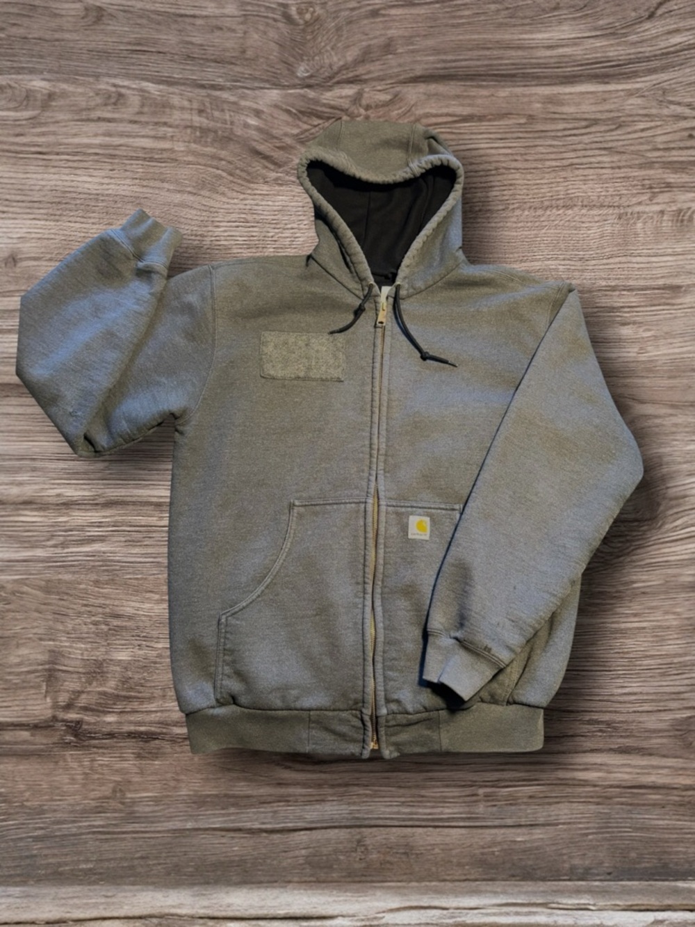 Rare Vtg 2007 Carhartt J149 Thermal Zip Hoodie Charcoal Sun Faded Error Patch